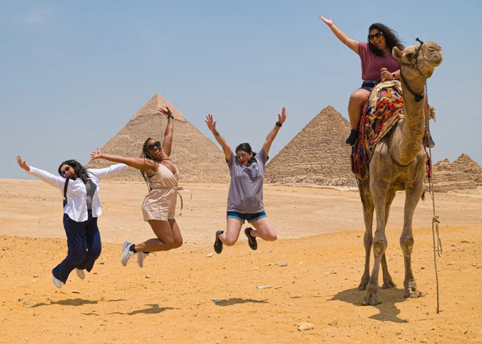 A picture of some friends from their visit to the pyramids
