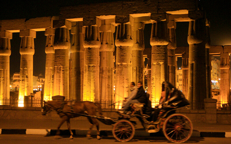 Traditional Horse-Drawn Carriage in Karnak Temple